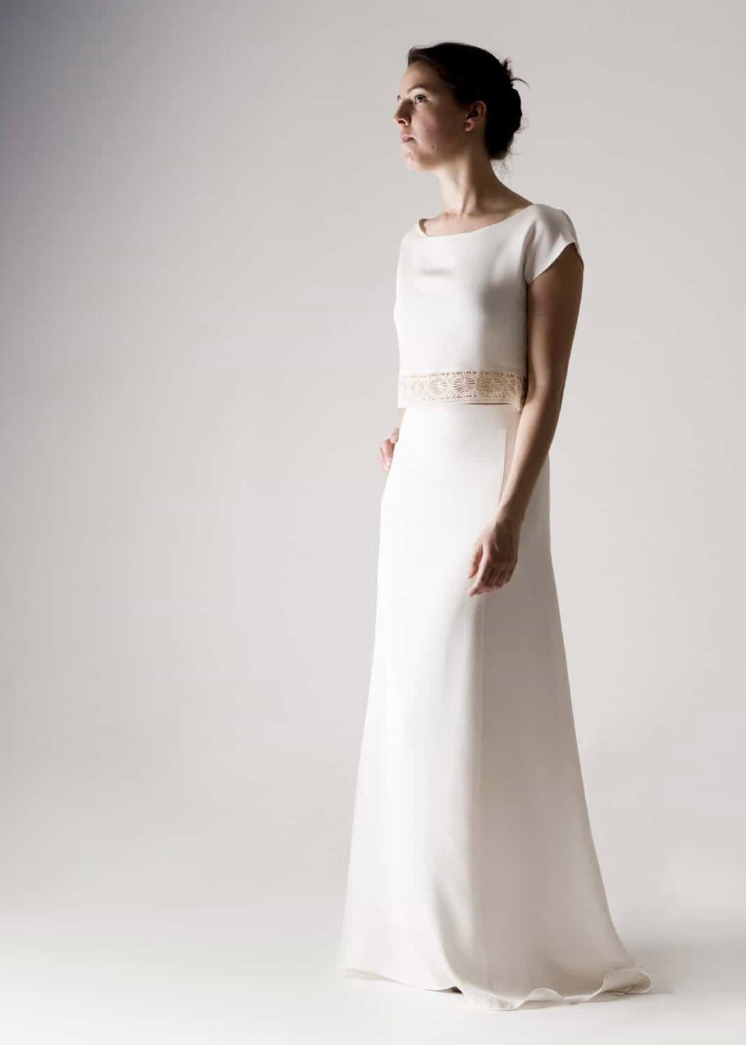 TULIPA: A-Line wedding skirt in heavy silk tshirt blouse for modern bridal look - front