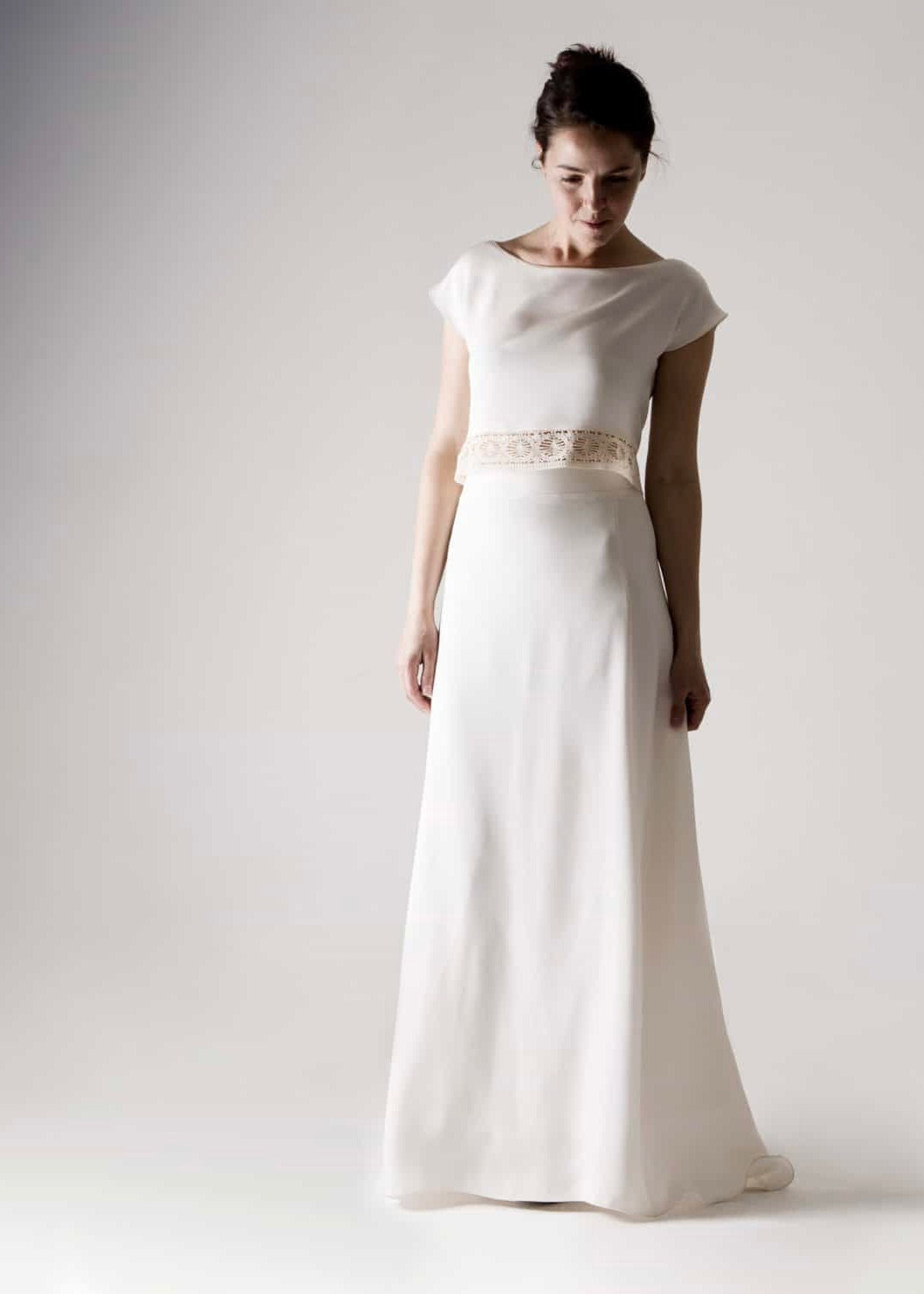 TULIPA: A-Line wedding skirt in heavy silk tshirt blouse for modern bridal look - front