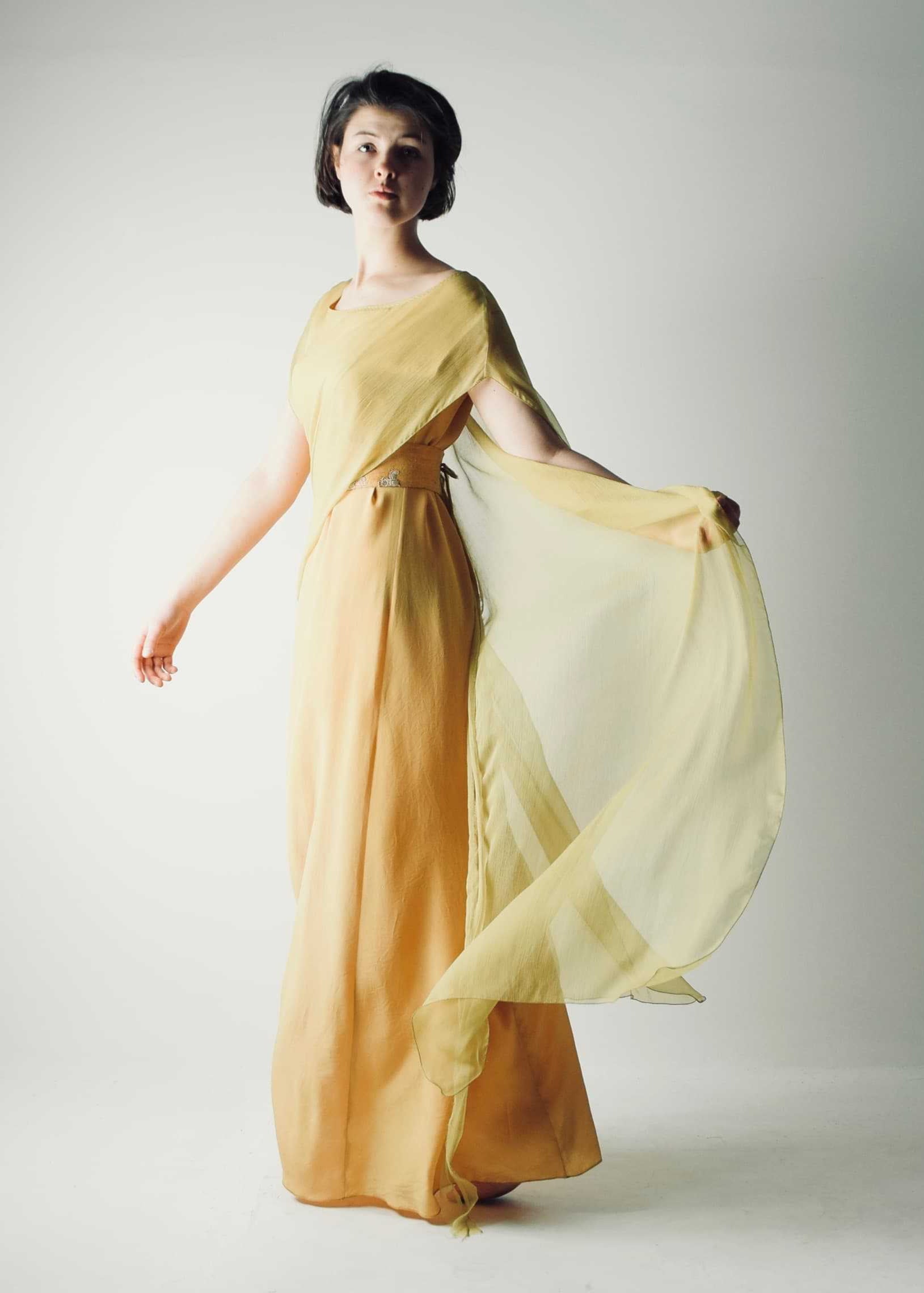 HEDERA in Gold, a Celtic Style Color Wedding Dress with a cape