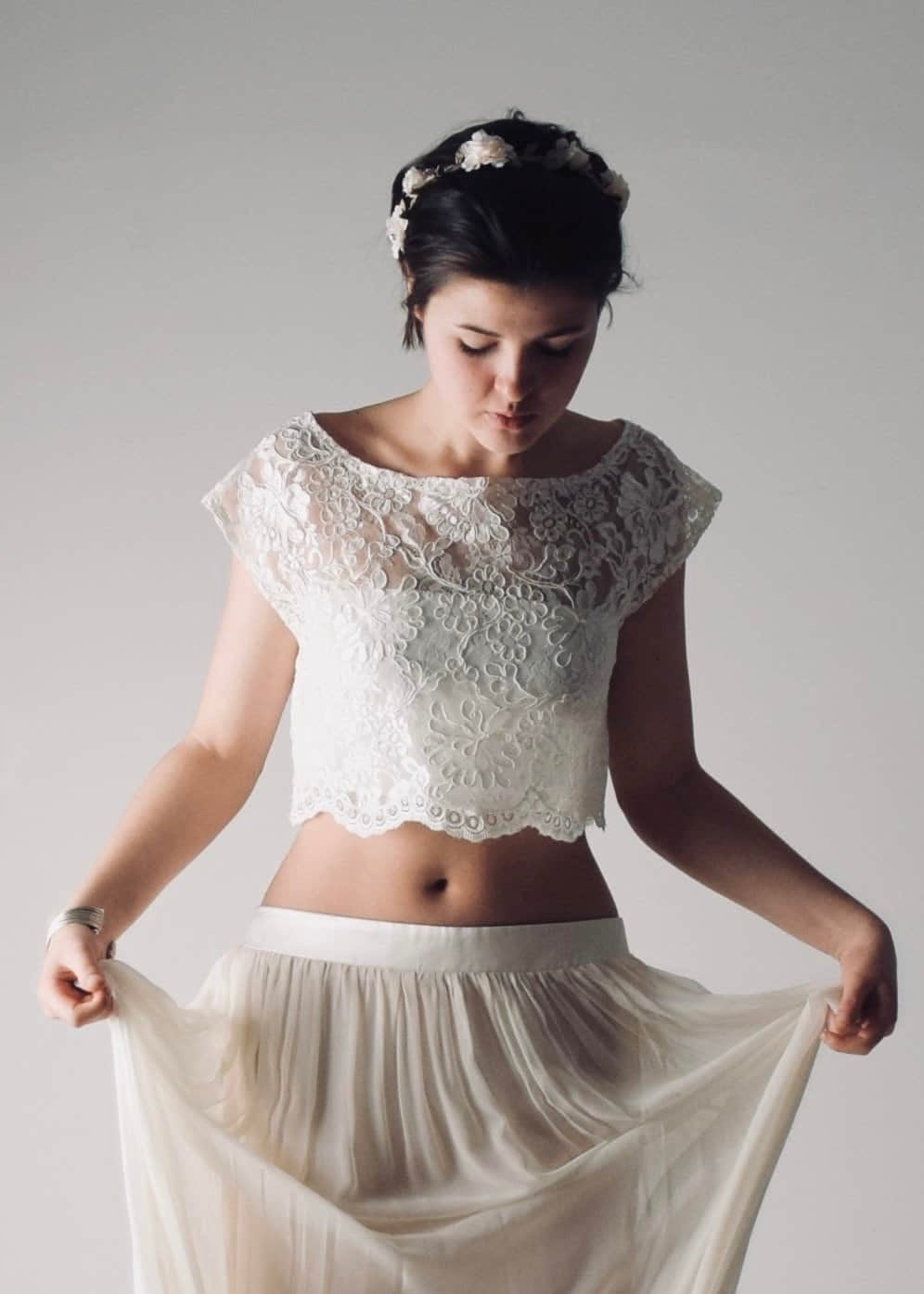 chinese dress ladies FENNEL, Lace Crop Top & Low Waist Skirt Wedding Dress Separates – Larimeloom