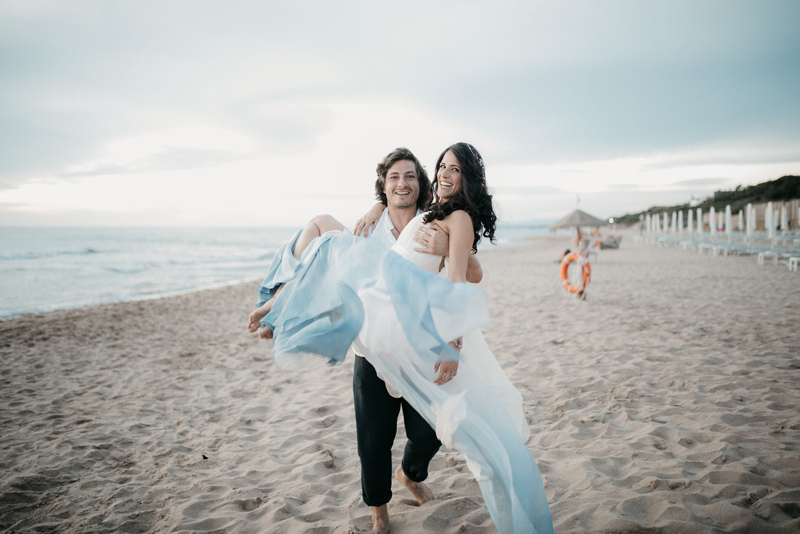 A Hand Painted Blue and Ivory Wedding Dress Inspired by Ocean Waves