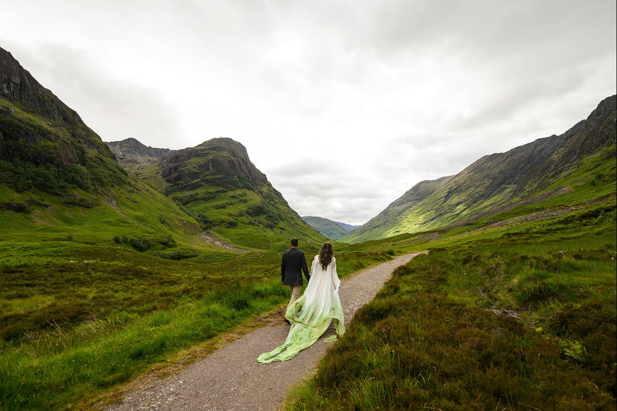 A Hand Painted Green Silk Wedding Dress Inspired by Celtic Landscapes