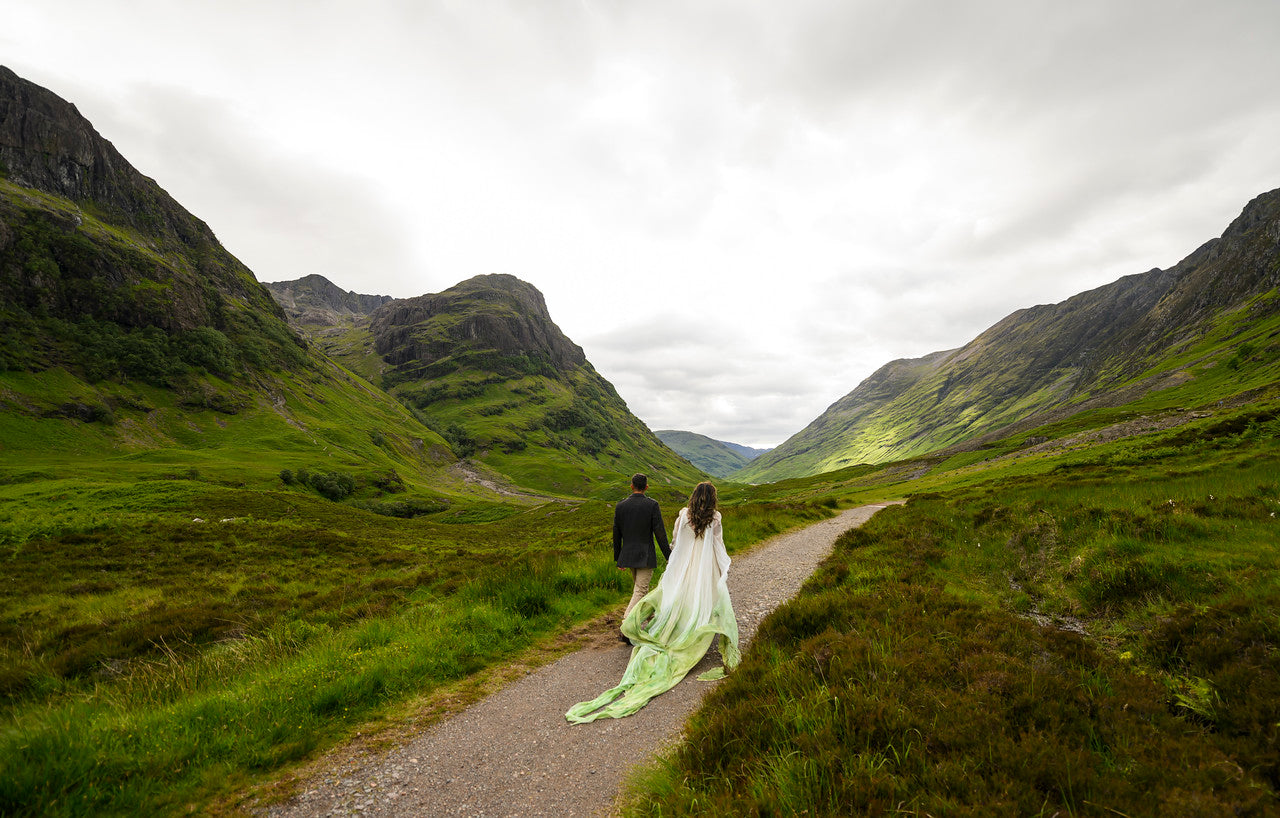 A Hand Painted Green Silk Wedding Dress Inspired by Celtic Landscapes