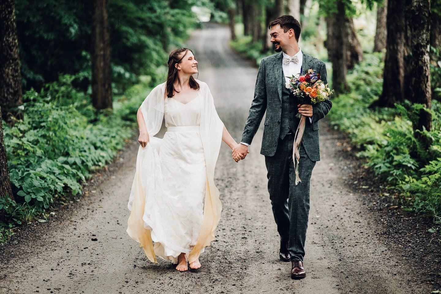 Barefoot Silk Wedding Dress for a Forest Wedding