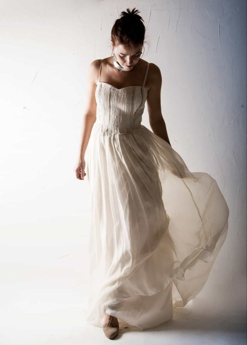 open lace back dress LONICERA, a Textured Hemp Wedding Dress with a Silk Chiffon Skirt –  Larimeloom