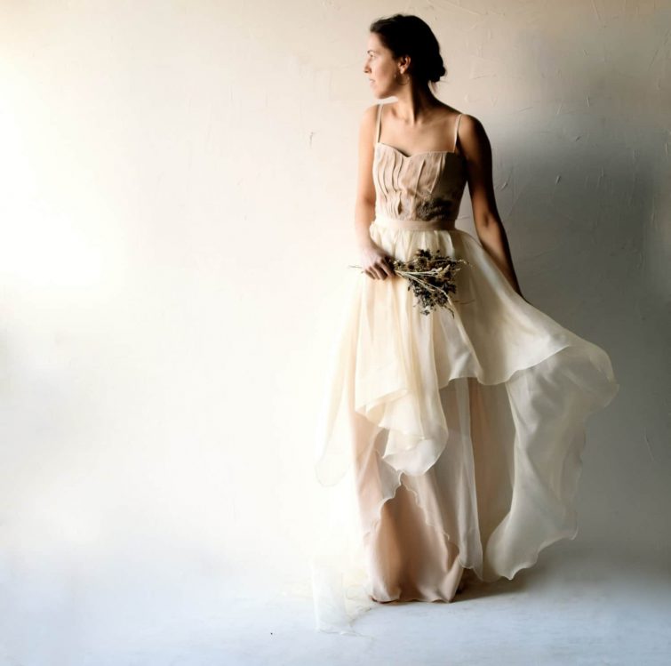 Blush draped silk wedding dress - Larimeloom Handmade Dress