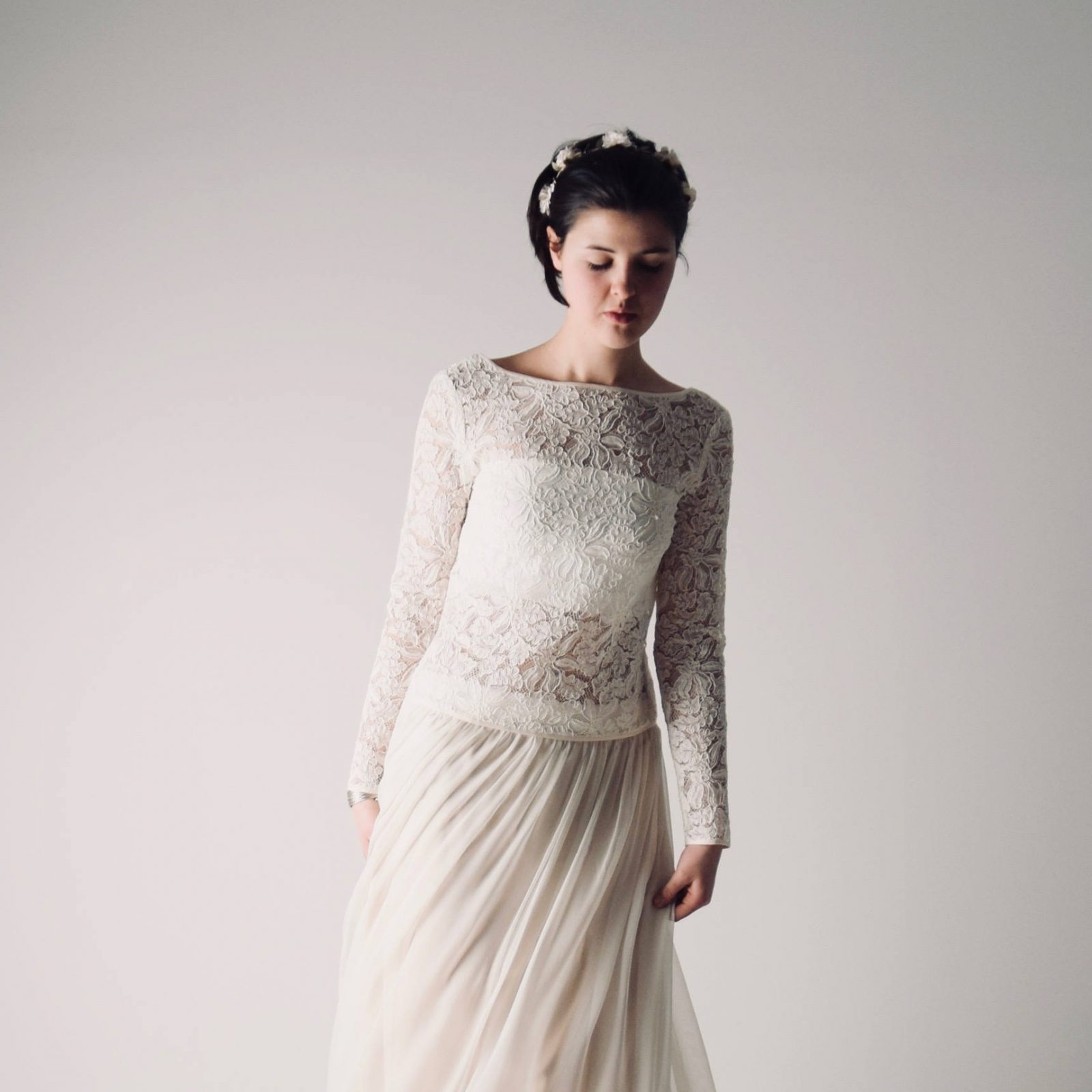 Long sleeve lace wedding top ~ Bridal separates | Larimeloom